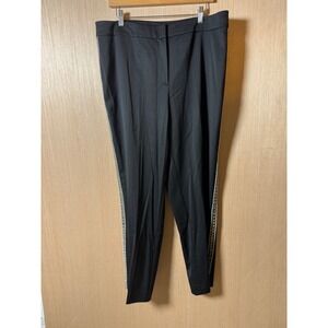 St. John Black‎ Wool Blend Rhinestone Embellished Side Seam Dress Pants Size 16